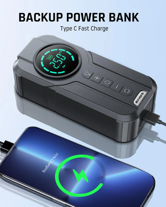 Rechargeable Portable Air Compressor with Power Bank and Flashlight - Jump Starter and Calibrator